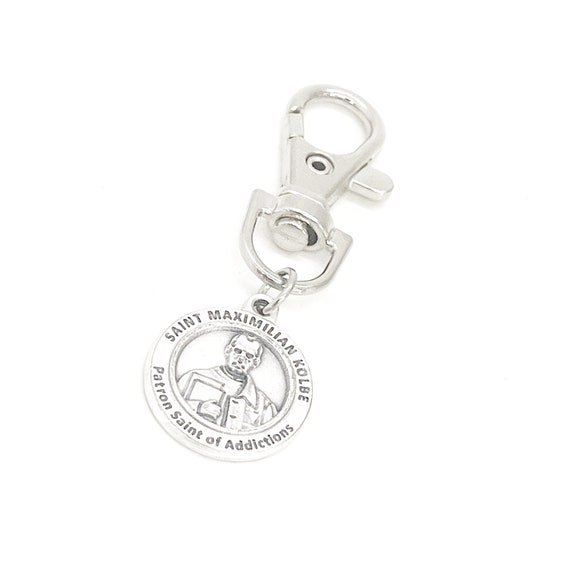 Patron Saint Gifts, Saint Maximilian Kolbe Clip On Charm, Patron Saint of Addictions, Recovery Gifts, Overcoming Addictions, Recovery Charm