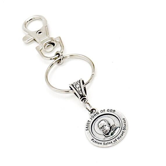 Saint John Of God Charm Keychain, Patron Saint Of Heart Disease, Catholic Saint Gifts, Patron Saint Gifts, Heart Disease Prayer