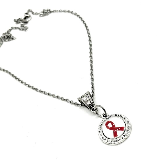 Red Ribbon Pendant Necklace, Red Ribbon Jewelry, Red Ribbon Gift, ALS Supporter Gift, Diagnosis Gift, HIV  and AIDS Support, Heart Disease