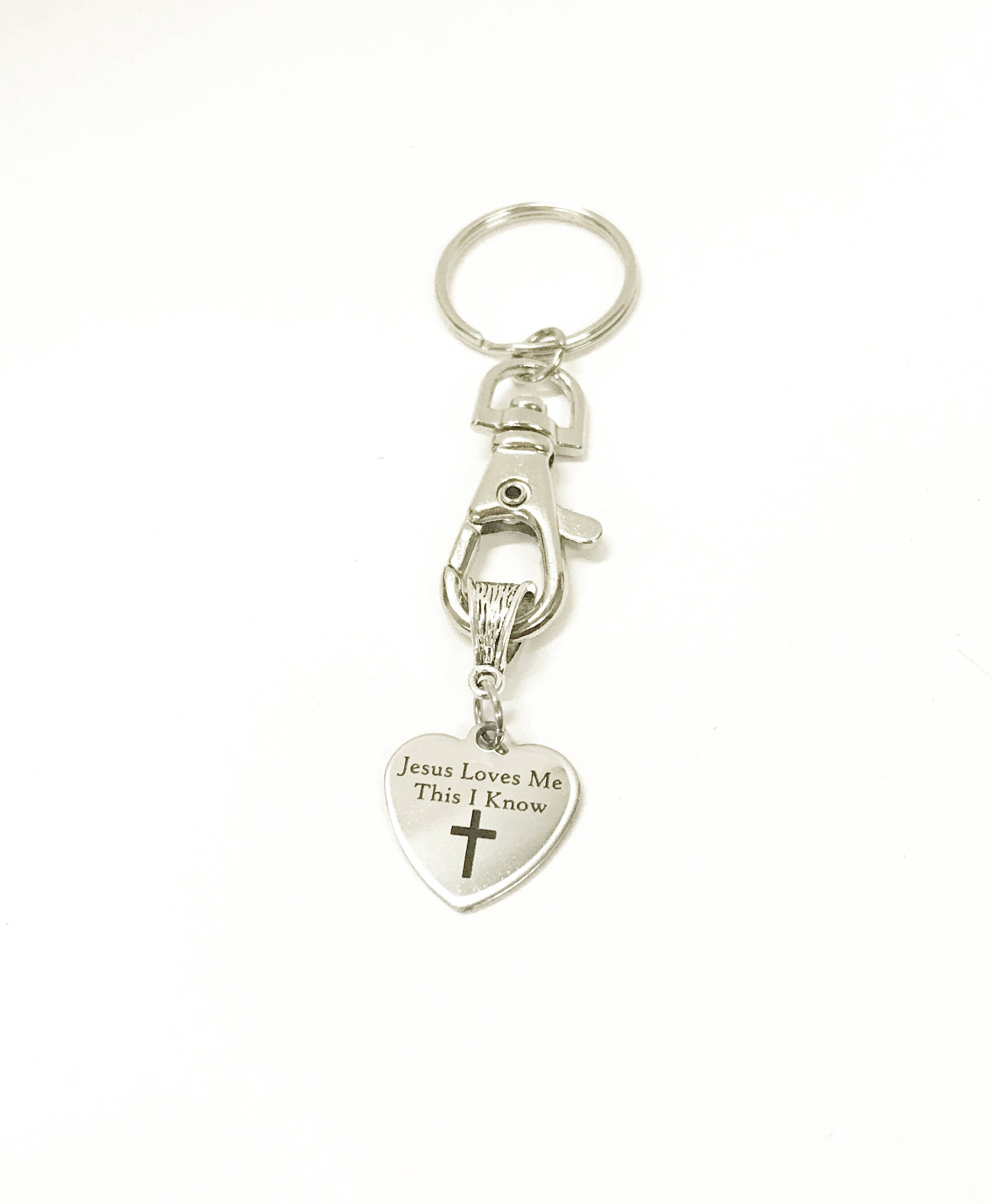 I LOVE JESUS Lanyard With Key Hook & Mobile Phone Loop – Black Polyester, Gold Foil Bag, Made In USA