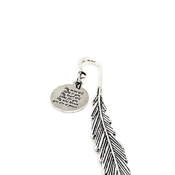 My Mind Still Talks To You Round Charm Feather Bookmark, Memorial Gift, Remembering Her, Remembering Him, Sympathy, Loss Of Loved One