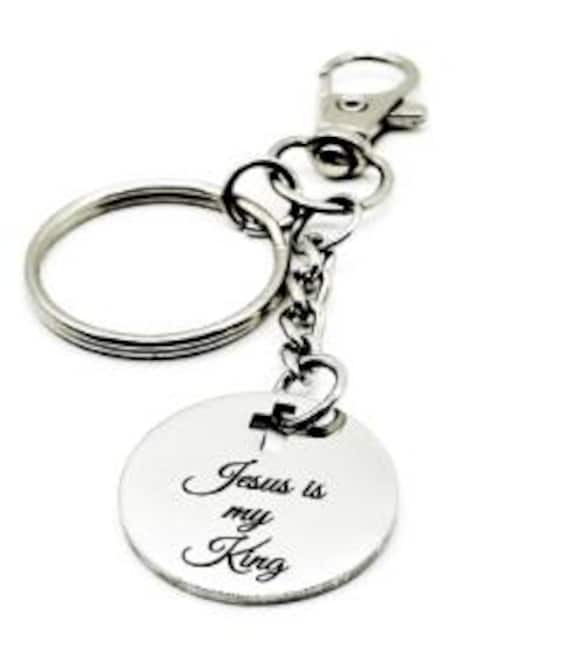 Jesus Is My King Keychain Stainless Steel Engraved Charm With Cross Cut Out Christian Gift From JKCE Designs Faith Inspired Accessory