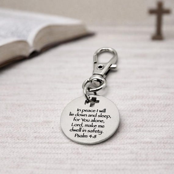 Psalm 4 8 Clip On Charm In Peace I Will Lie Down And Sleep Christian Scripture Faith Jewelry Lobster Clasp Gift