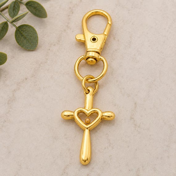 Mustard Seed Heart Goldtone Cross Clip On Charm
