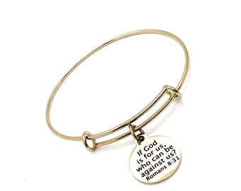 Faith Gift, If God Is For Us Who Can Be Against Us Charm Bracelet, Romans 8 31, Christian Jewelry, Faith Jewelry, Scripture Quote