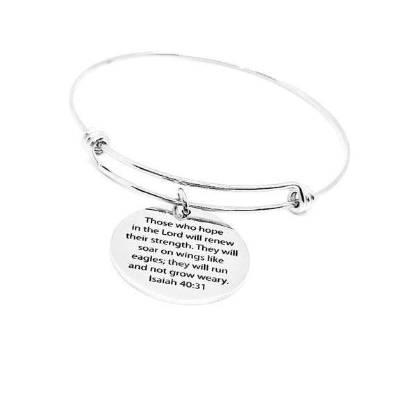 Hope In The Lord and Soar On Wings Like Eagles Charm Bracelet, Stacking Bangle, Run And Not Grow Weary, Isaiah 40 31, Scripture, Christian