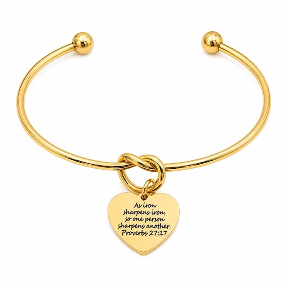 Iron Sharpens Iron Goldtone Cuff Charm Bracelet