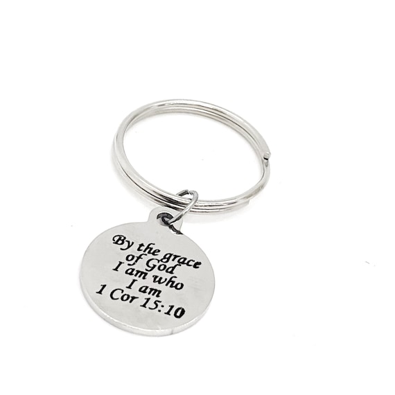 Scripture Gifts, By The Grace Of God I Am Who I Am Charm Keychain, 1 Corinthians 15 10, Faith Gifts, Bible Verse Gifts, Christian Gifts