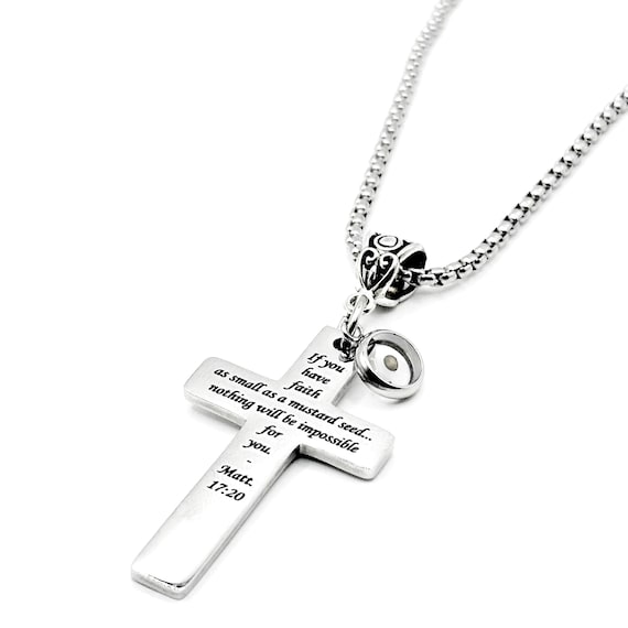 Mustard Seed Faith Cross Necklace Matthew 17 20 Christian Jewelry Stainless Steel Bible Verse Gift Scripture Necklace