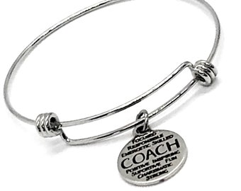 Coach Gift, Coach Bracelet, Softball Coach Gift, Woman Coach Gift, Coach Describing Words, Stacking Bangle, Charm Bracelet