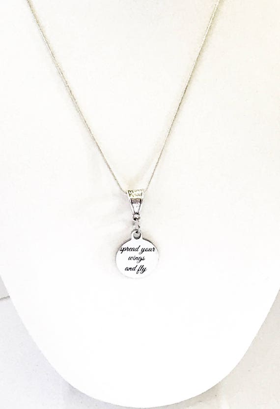 Spread Your Wings And Fly SS Engraved Pendant Necklace, Encouragement Jewelry Gift For Her, Motivational Jewelry, Going To College Daughter