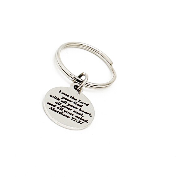 Love The Lord Your God With All Your Heart Charm Keychain, Matthew 22 37, Faith Gift, Christian Gift, Bible Verse Gifts, Daughter Gift