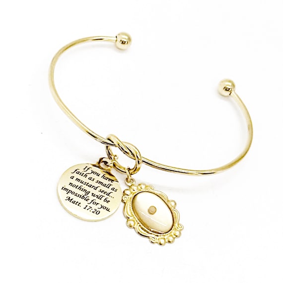 Goldtone Mustard Seed Knot Bracelet, Mustard Seed Jewelry Gift, Christian Jewelry, Matthew 17 20, Mustard Seed Faith Jewelry