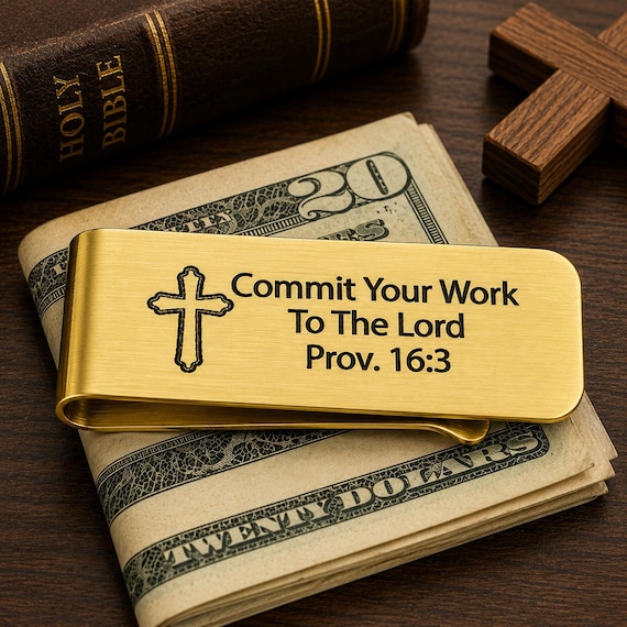 Commit Your Work To The Lord Goldtone Money Clip