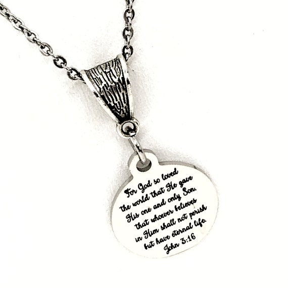 Scripture Gift, For God So Loved The World Necklace, John 3 16 Charm, Salvation Verse, Baptism Gift, Faith Gift, Faith Quote, Bible Verse