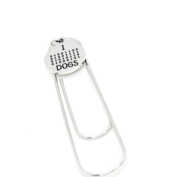 I Love Dogs Charm Paperclip Bookmark, Binary Code Letters, Dogs and Computers Computer Science Major, Programmer, Developer, College Student