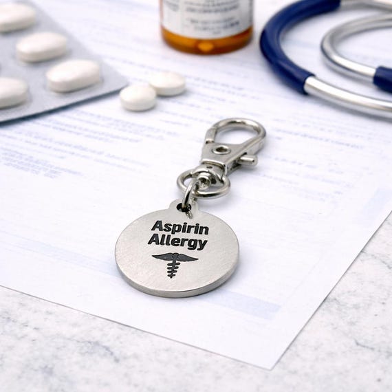Aspirin Allergy Medical Alert Clip On Charm Stainless Steel Allergy Tag Emergency Awareness Gift