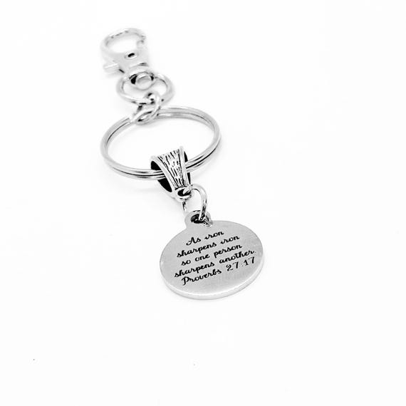 Iron Sharpens Iron Charm Keychain, Proverbs 27 17, Recovery Gift, Accountability Partner, Bible Study Group, Christian, Religious, Friend