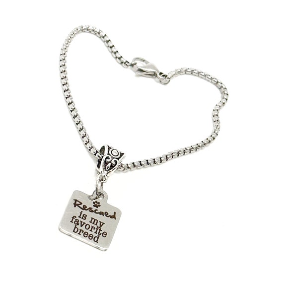 Rescued Is My Favorite Breed Charm Bracelet, Dog Lover Gift, Dog Adoption Gift, New Puppy Gift, Gift For Her, Wife Gift, Daughter Gift