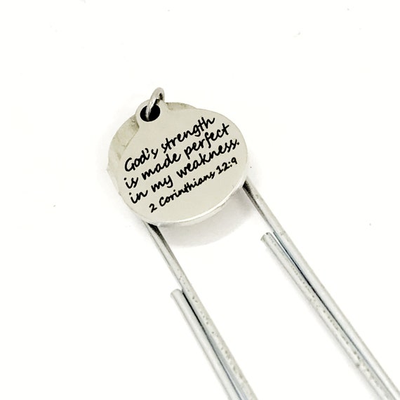 Christian Gift, Christian Bookmark, Bible Verse Bookmark, God’s Strength Is Made Perfect In My Weakness, Planner Bookmark, Christian Verse