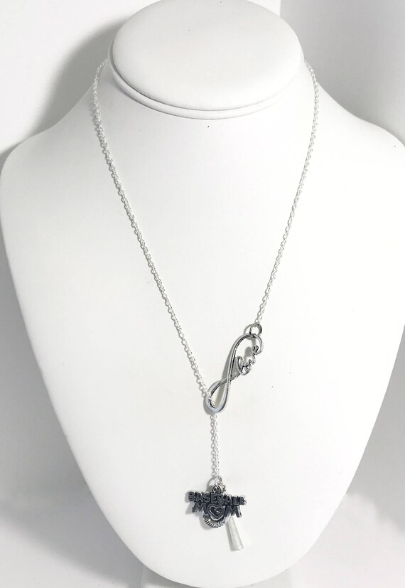 Baseball Mom Necklace, Baseball Mom Lariat Necklace, Baseball Mom Gift, Infinity Love Connector, Baseball Jewelry, Mom Valentines Day Gift
