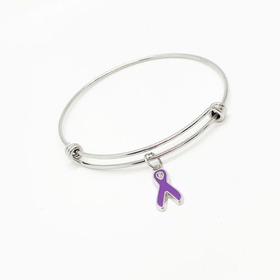 Purple Ribbon Charm Bangle Bracelet, Awareness Gifts, ADD ADHD Alzheimer’s Awareness Charm, Gift For Her, Wife Gift, Daughter, Granddaughter
