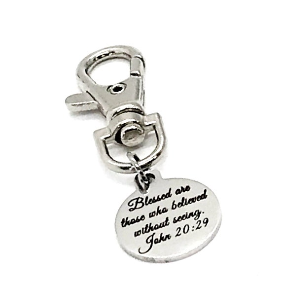 Scripture Charm, Blessed Are Those Who Believed Without Seeing Bag Charm, Clip On Charm, John 20 29 Charm, Purse Charm, Christian Gift