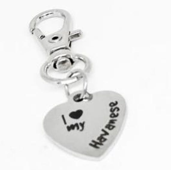I Love My Havanese Stainless Steel Engraved Heart Charm Clip On Keychain Gift For Dog Lovers From JKCE Designs