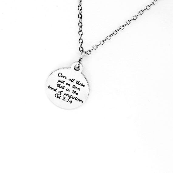 Put On Love The Bond Of Perfection Charm Necklace, Colossians 3 14 Scripture Jewelry, Christian Gift, Bible Verse, Wedding Gift, Daughter