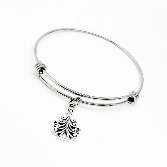 Christmas Tree Charm Bangle Bracelet, Christmas Jewelry, Christmas harm, Gift For Her, Daughter, Wife, Christmas Lover, Christmas Party