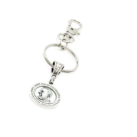 Saint Pio of Pietrelcina Charm Clip On Keychain, Patron Saint of Pain Suffering and Healing, Catholic Saints, Faith Gifts, Sympathy Gift