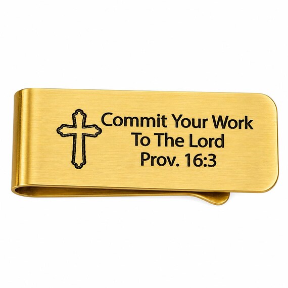 Commit Your Work To The Lord Goldtone Money Clip