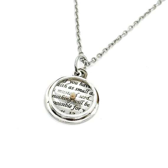 Mustard Seed Scripture Charm Necklace, Matthew 17 20 Bible Verse Necklace, Christian Jewelry, Believer Gift, Belief, Mountain Moving Faith