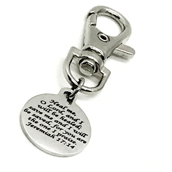 Christian Gift, Heal Me O Lord Charm, Purse Charm, Bible Verse Gift, Christian Charm, Christian Verse, Scripture Gift, Jeremiah 17 14 Charm