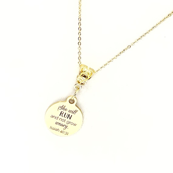 She Will Run And Not Grow Weary Isaiah 40 31 Necklace, Busy Mom, Scripture Jewelry, Runner Gift, Christian Woman, Entrepreneur Gift For Her