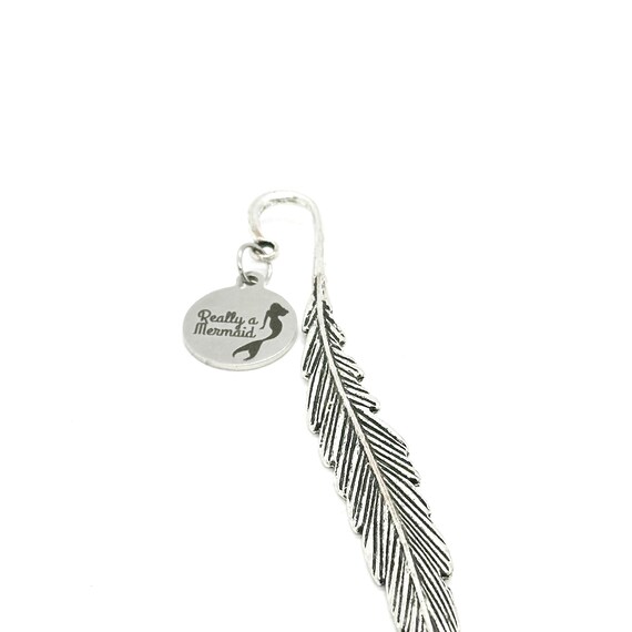 Really A Mermaid Charm Stem Bookmark, Hook Bookmark, Reader Gift For Her, Daughter Gift, Planner Bookmark, Feather, Beach Lover, Wife Gift