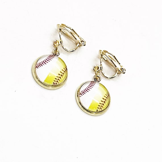 Baseball and Softball Goldtone Clip On Earrings, Baseball and Softball Mom Earrings, Jewelry Gifts, Team Mom Gifts