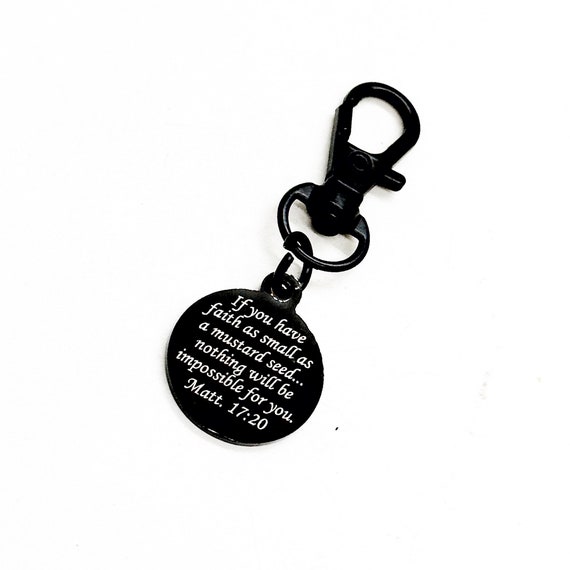 Mustard Seed Verse Black Clip On Charm, Matthew 17 20 Charm, Clip On Charm, Purse Charm, Keychain Charm, Christian Gifts, Scripture Gifts