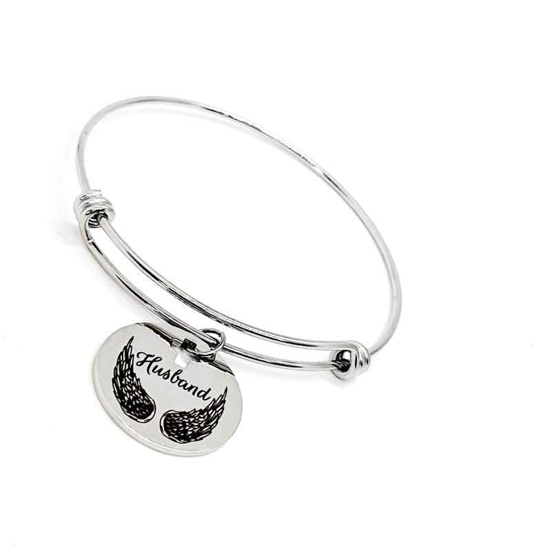Charm Stacking Bangle Husband Is My Angel Bracelet Remembering Him Sympathy Gift Love My Husband Grieving Wife Husband Memorial