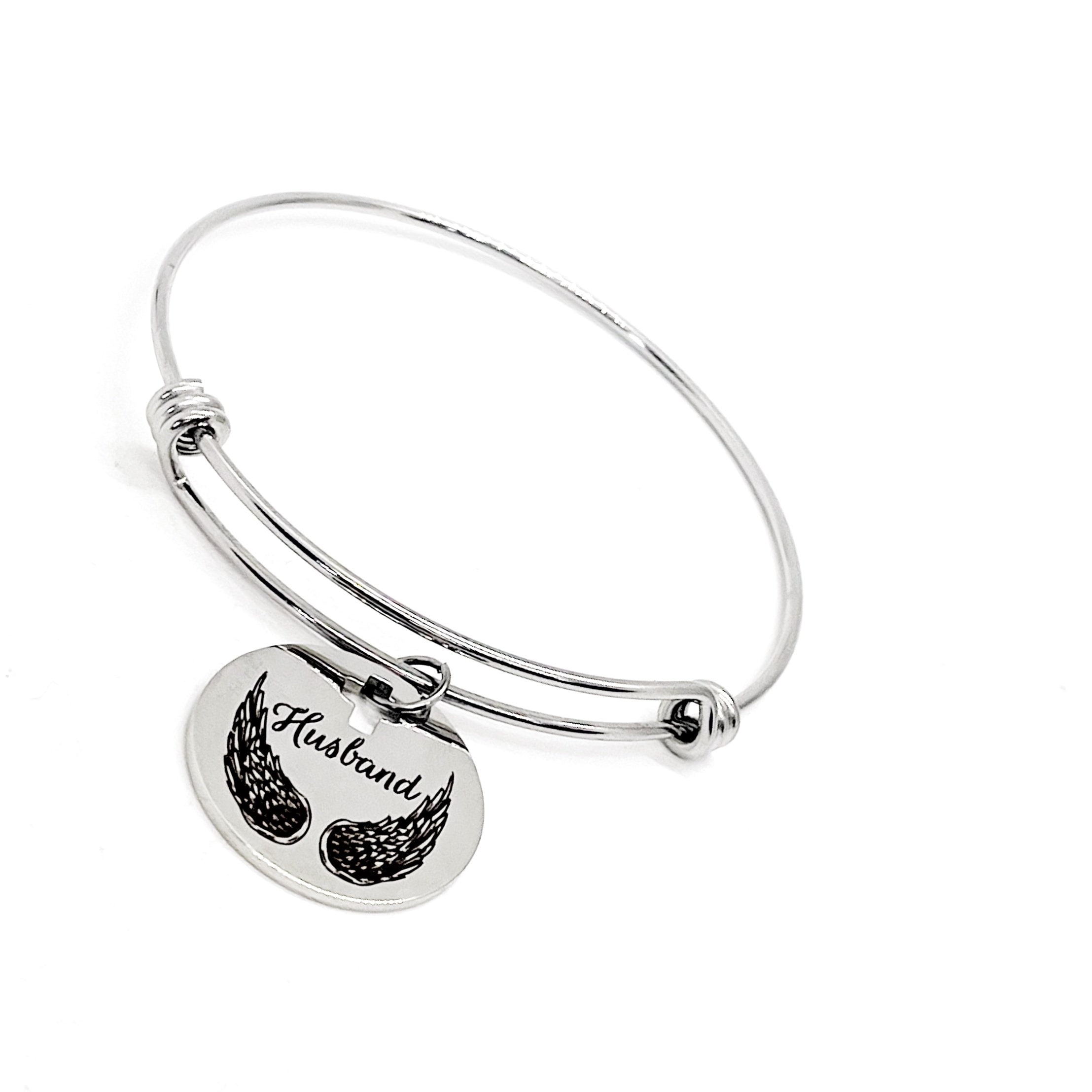 Charm Stacking Bangle Husband Is My Angel Bracelet Remembering Him Sympathy Gift Love My Husband Grieving Wife Husband Memorial