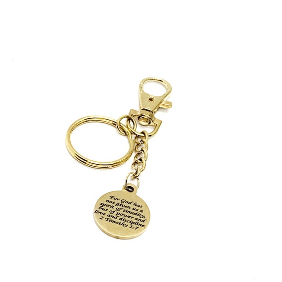 Goldtone Spirit of Power Keychain, 2 Timothy 1 7 Clip On Keyring, Bag Charm, Purse Clip, Keychain Charm, Bible Verse Gifts, Scripture Gifts