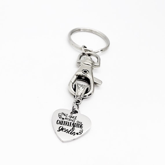 Cheerleader Gift, Christian Cheerleader, This Girl Runs On Cheerleading And Jesus Keychain, Keychain Gift, Cheerleader Keychain, Cheer Squad