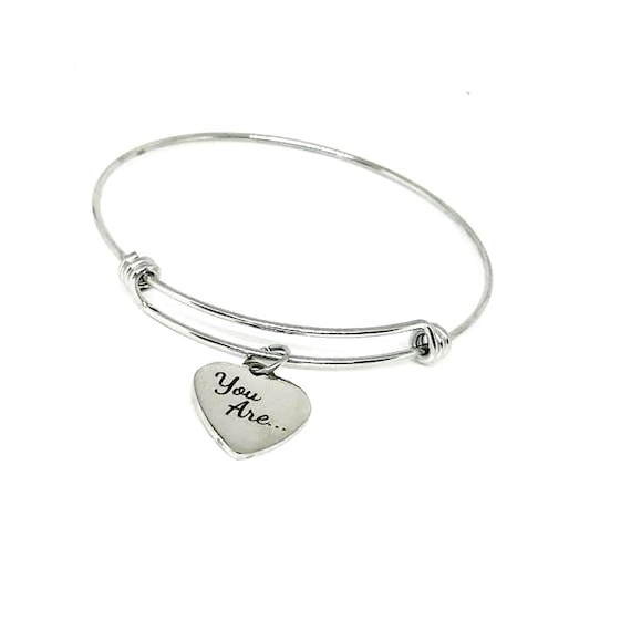 You Are Bracelet Stainless Steel Adjustable Bangle With 19mm Heart Charm Inspirational Jewelry Motivational Gift For Her From JKCE Designs