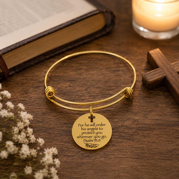 Psalm 91 11 Angels Protect You Goldtone Bracelet