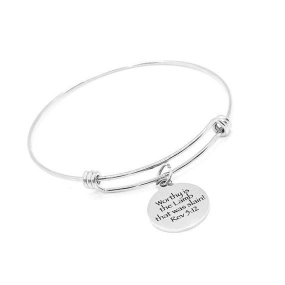 Worthy Is The Lamb Bracelet Revelation 5 12 Scripture Jewelry Christian Gift Faith Bracelet Stainless Steel Adjustable Bible Verse Charm