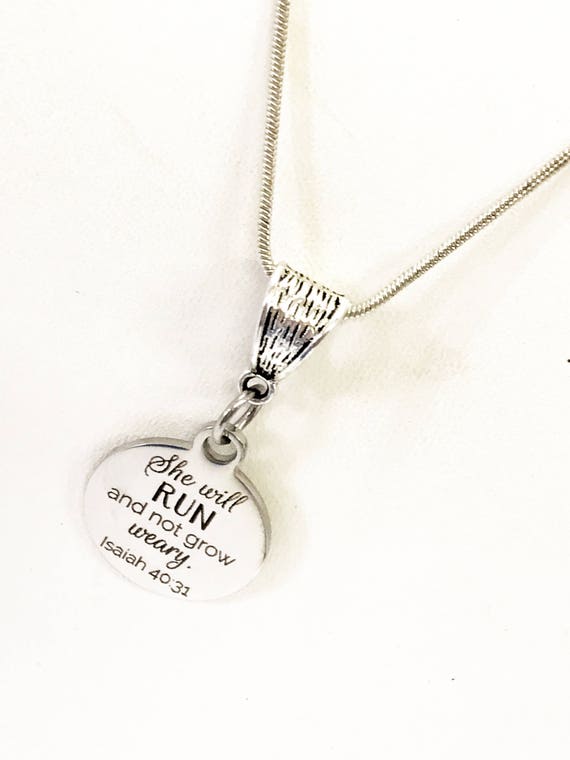 Scripture Jewelry Gift, She Will Run And Not Grow Weary Silver Necklace Gift, Isaiah 40:31 Necklace, Busy Mom Gifts, Busy Woman Gift For Her