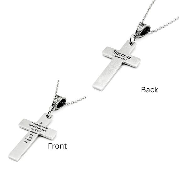 Success Scripture Cross Necklace Stainless Steel Bible Verse Faith Jewelry Christian Gift Inspirational Religious Necklace