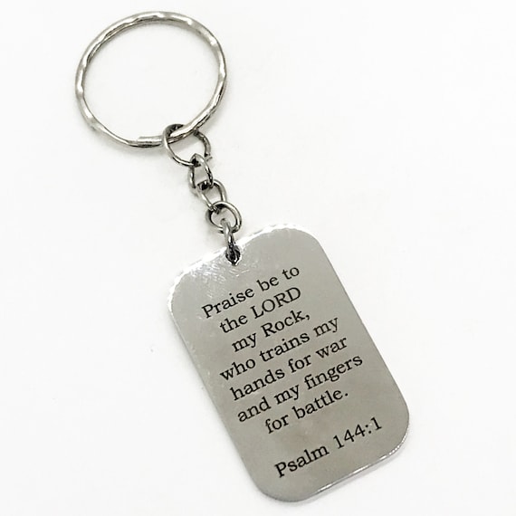 Praise Be To The Lord Keychain, Psalm 144 1 Keychain, Soldier Gift, Sports Team Gifts, Christian Keychain, Christian Gift, Scripture Gift