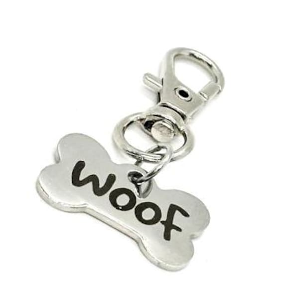 Woof Dog Bone Clip On Charm Stainless Steel Engraved Pet Accessory Backpack Zipper Charm Gift For Dog Lovers