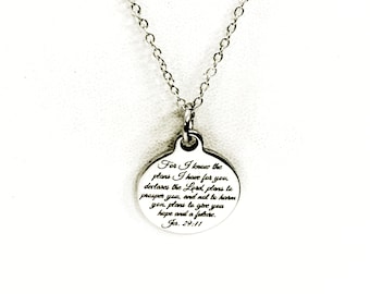 Joyería cristiana, collar "Porque sé los planes que tengo para ti", joyería bíblica de Jeremías 29:11, regalo cristiano, joyería con versículos bíblicos